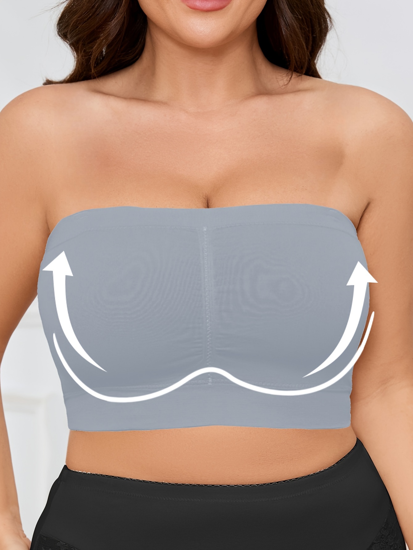 Women'S Seamless Wireless Sports Bra - Breathable, Comfortable, No-Pad Shoulderless Bandeau with Crinkled Chest Plateau, Solid Color, Medium Stretch Fabric for Casual and Everyday Wear, Everyday Wear Bra|Wirefree Bandeau|Breathable Fabric, Seamless Bralette