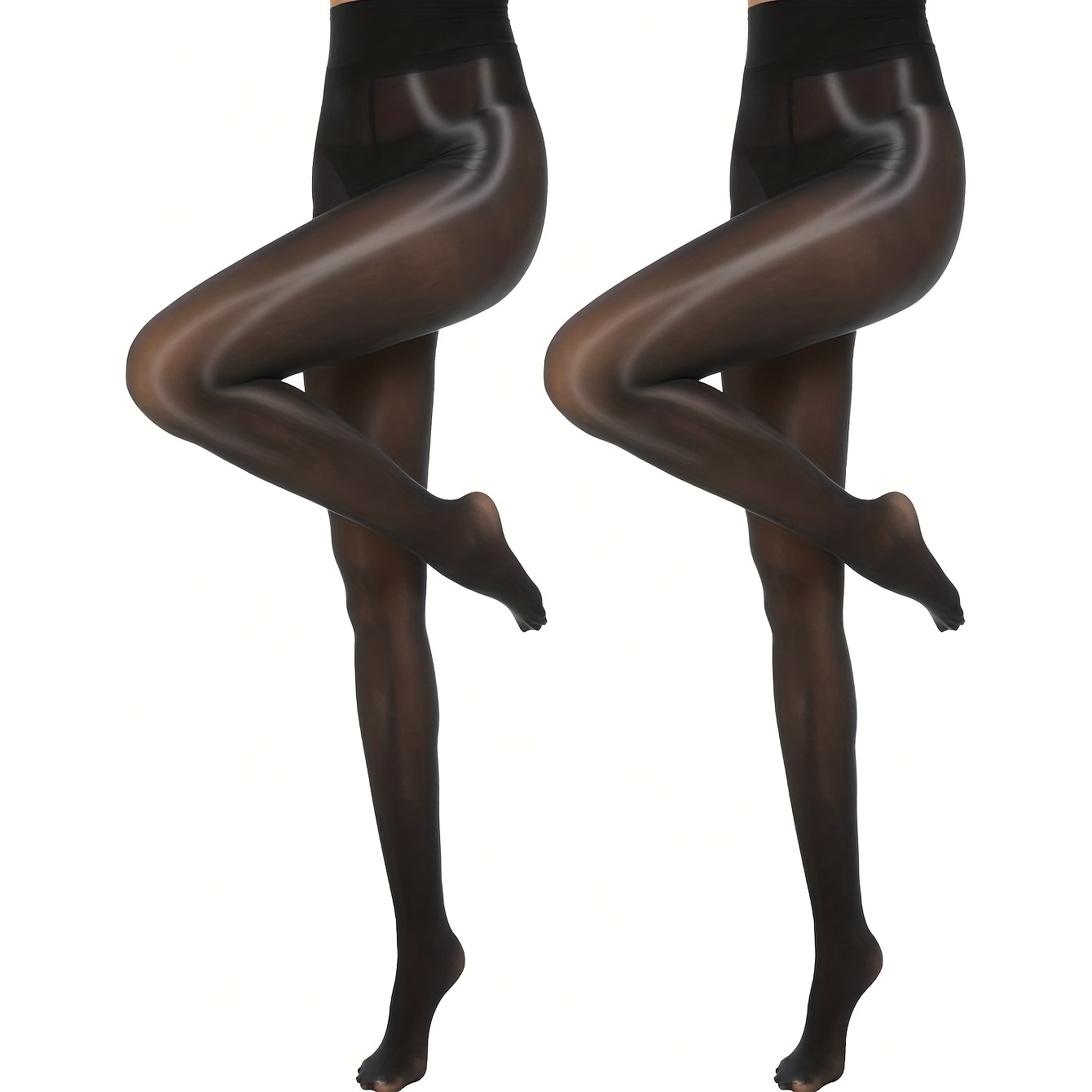 

2 Pairs Women's Oil Shiny Tights, Sexy Glossy High Waist Pantyhose, Ultra Thin Sheer Full-length Stockings