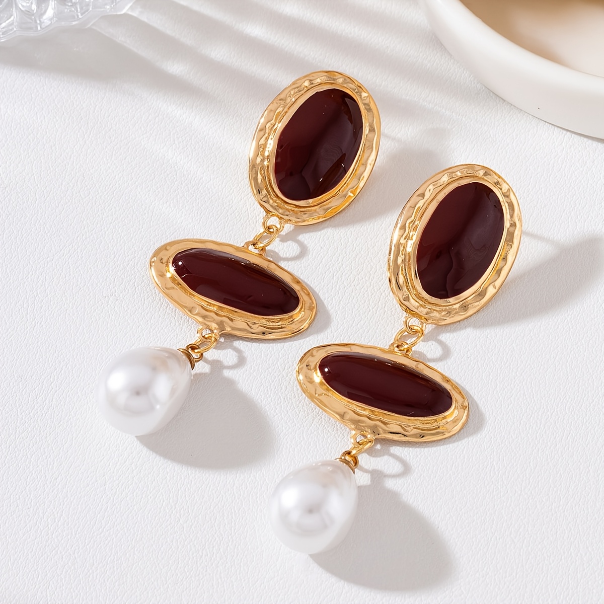 French Retro Long Oval Patchwork Earrings, Versatile Fashion