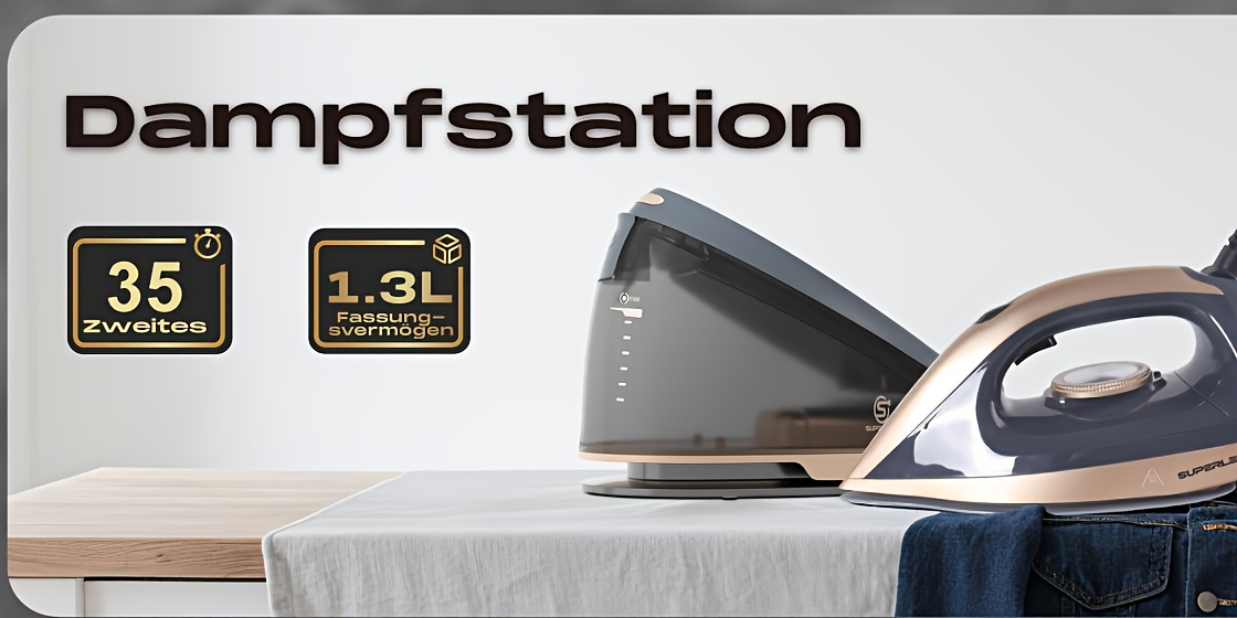 SUPERLEX Stoomstation met een keramisch gecoate, afneembare 1.3 L waterreservoir met een stoomproductie van 25-35G/min, opvallend lichtgewicht en stil.