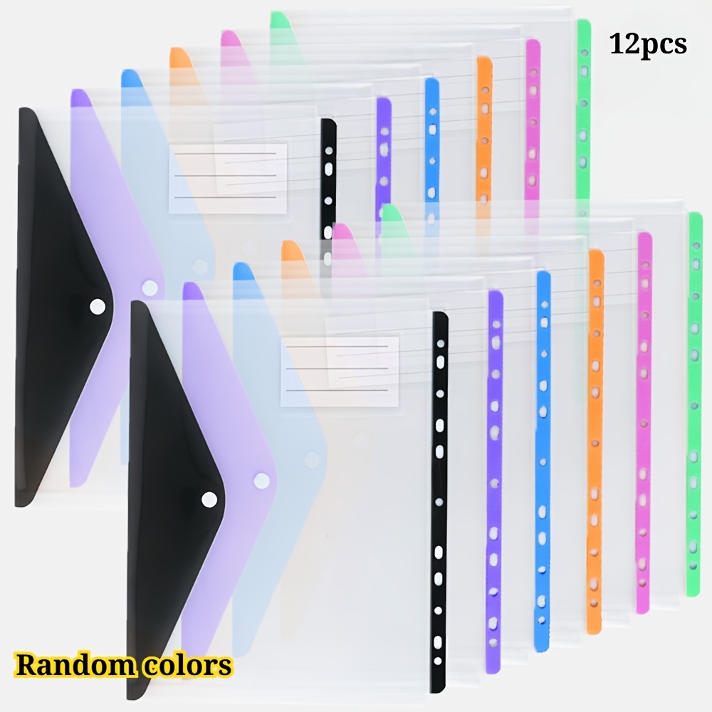 TEMU Lot de 6/12 pochettes A4 extensibles, perforées à 11 anneaux et fermeture à pression | Organisateur durable en polypropylène pour , , les | de