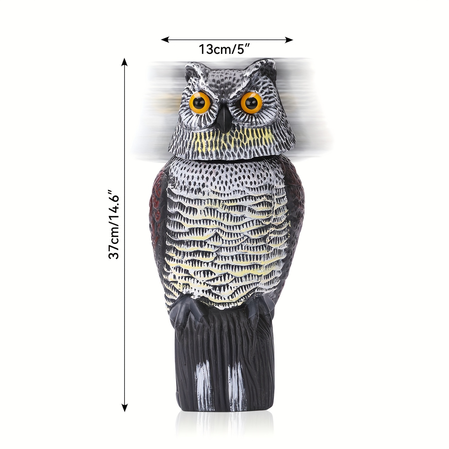 E-shop Falsche Eule Tarnvogel Schreckzaun Skulptur, Rotierendes Kopf Kunststoff Eulen Vogelabwehr, Natur Hornige Schädlingsabwehr für Garten