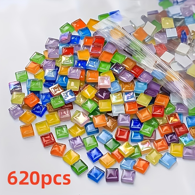 TEMU 230/620pcs Handmade Colored Crystal Glass Mosaic Tiles, Suitable For , Painting And Jewelry Making - Square Craft Glass Decorative Patches