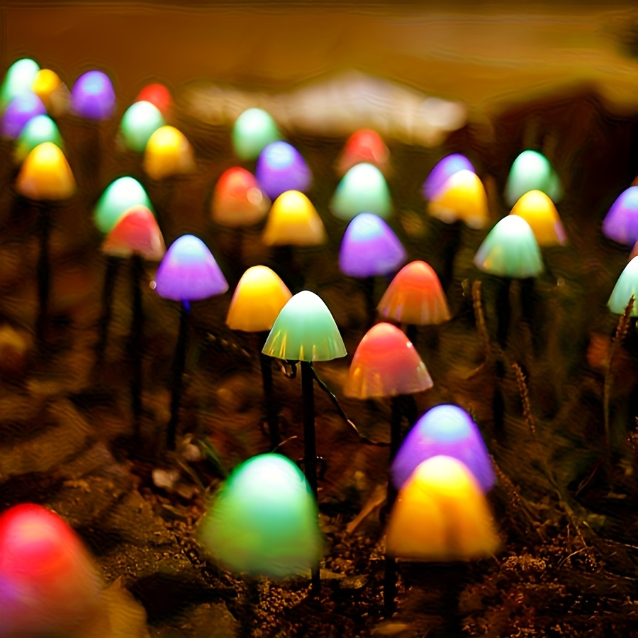 TEMU 20pcs Mushroom Solar Light Fairy Solar String Light Set, Outdoor Solar Pathway Lights For Gardens, Backyards, Lawns, Parties, And Christmas