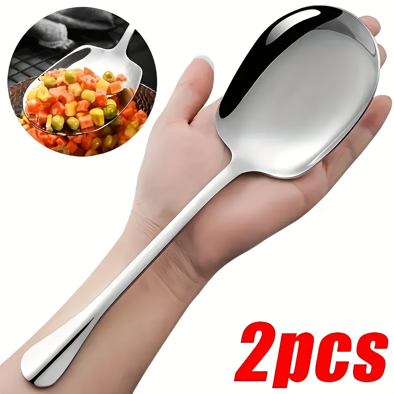 

2pcs Extra Large Stainless Steel Long Handle Serving Spoons - And Thickened Design, Suitable For Use In Homes, Hotels, Canteens And Restaurants Stainless Steel Spoon Cutlery Set