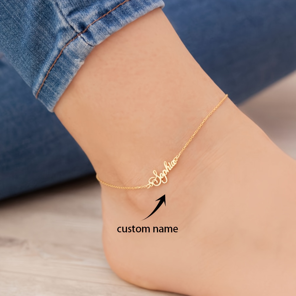 TEMU 1pc Personalized Custom Anklet, Custom Name, Letter, And Number Personalized Anklet, Stainless Steel Golden/silvery Custom Anklet, Unique Gift,