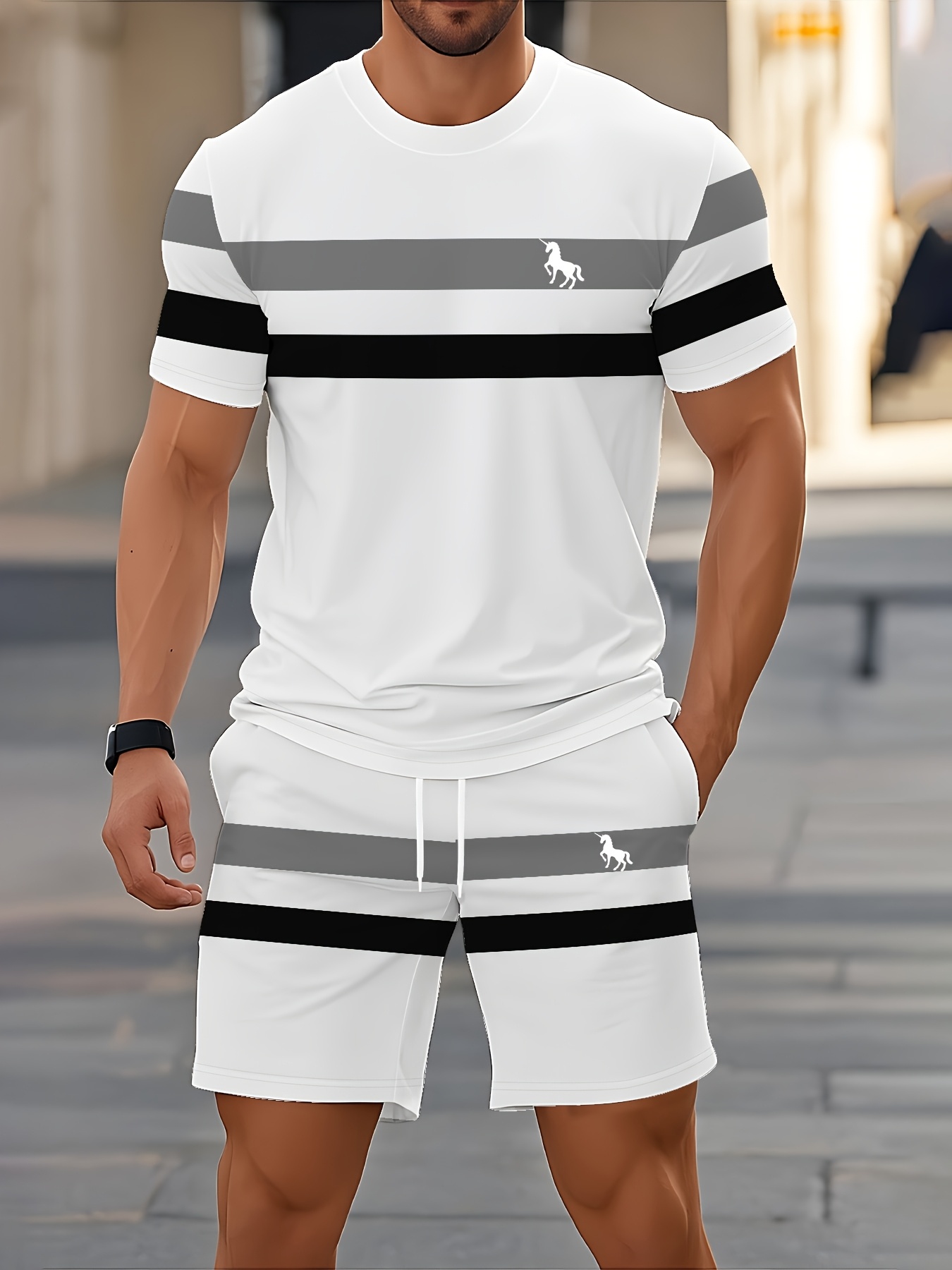 mens outfit   machine washable lightweight and breathable comfortable sports and leisure set for summer details 1