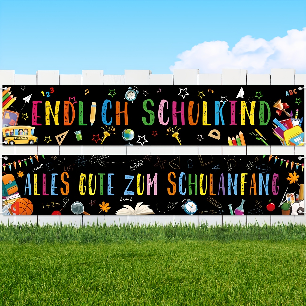 Image of 2 Stück Alles Gute Zum Schulanfang Banner Einschulung Deko Schulkind Girlande Banner Schuleinführung Stoff Hintergrund Banner Photo Booth Deko Schulanfang Junge Mädchen Schultag Deko
