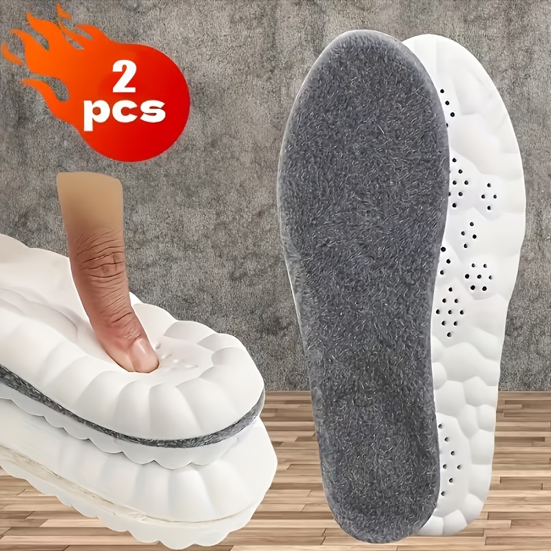 TEMU 2pcs Winter Eva Material Heated Soft Shoe Insoles - Thick And Warm Winter Slipper Insoles With Breathable Gray Felt Lining, Unisex, Comfortable
