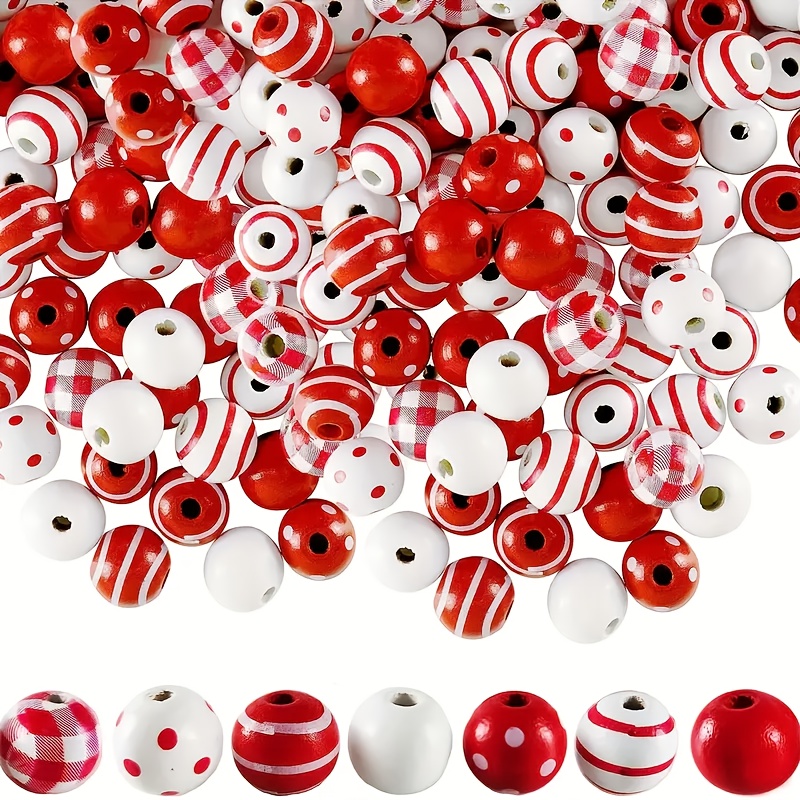 

75pcs Wooden , Red And Striped, , Checkered, , For Diy Crafts, Christmas , , Wreath Jewelry Making