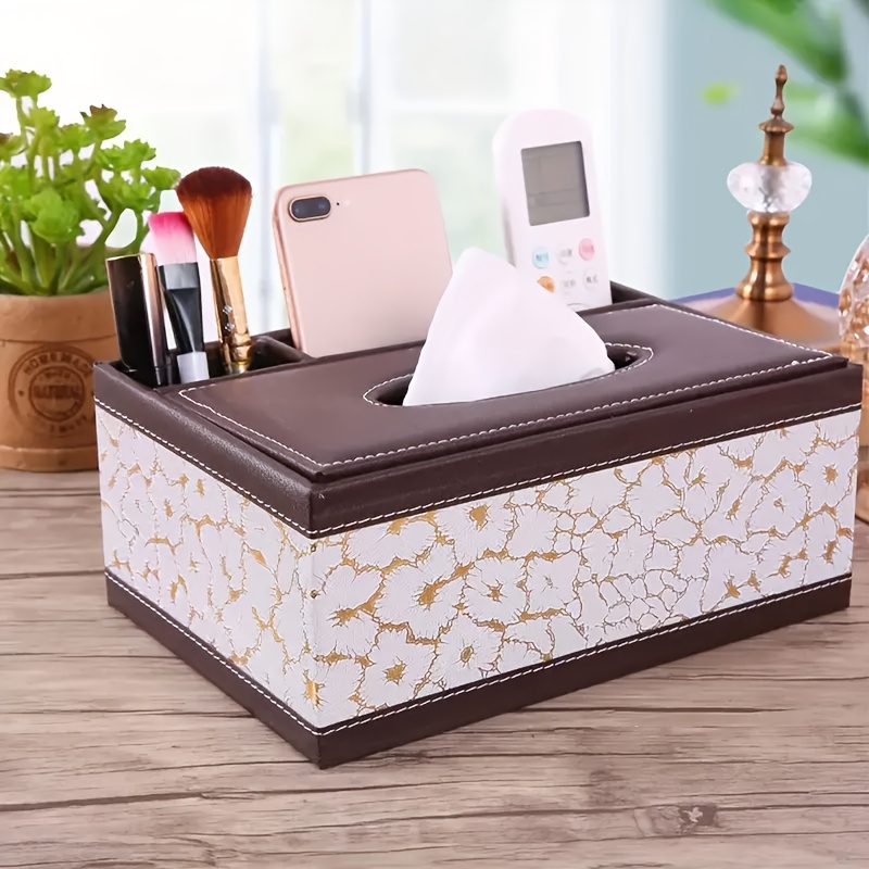 Faridabio 1pc Square Storage Box, Desktop Pull-out Tissue Box, 4 Storage Spaces, Suitable For Hotels, Coffee Tables, Remote Control Storage