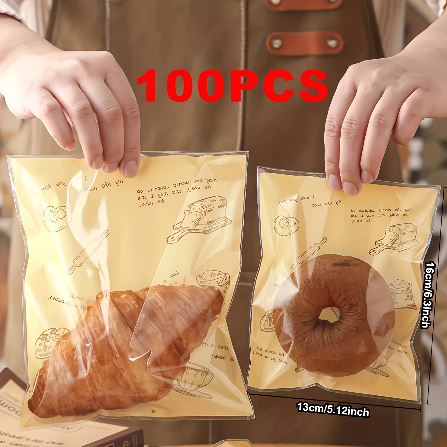 TEMU Cjorwyn 100pcs Self-adhesive Sealing Goodie Bags - Bakery Bags Storage Croissants, Donuts, Cakes, And Holiday Favors