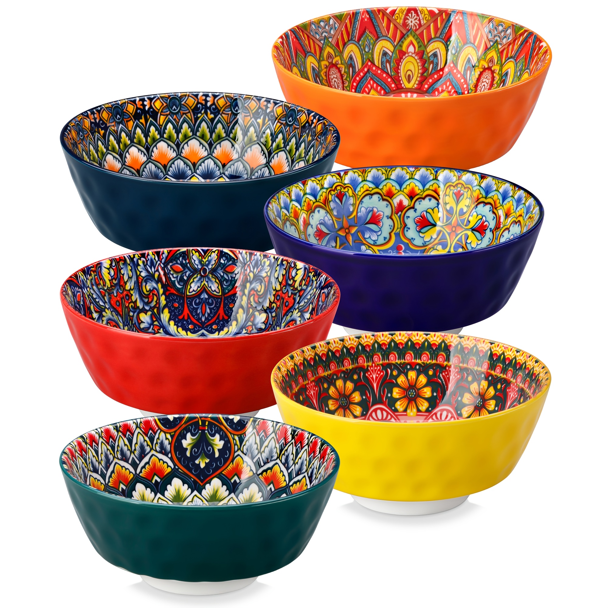 Image of Set Of 6 Multicolored Porcelain Bowls In Boho Style, Each With A Capacity Of 780 Ml, Perfect For Salads And Desserts