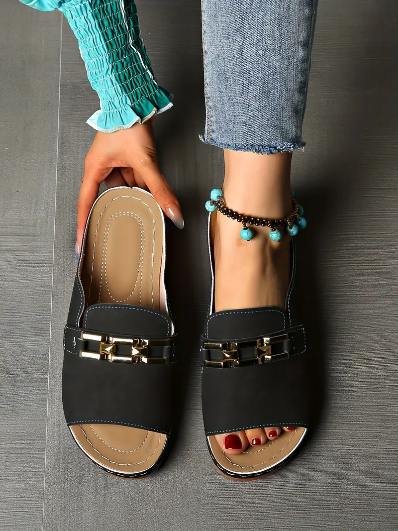 womens wedge sandals with metallic chain design casual open toe slip on platform shoes beige cover summer for versatile footwear stylish sandals cover sandals Product details 9