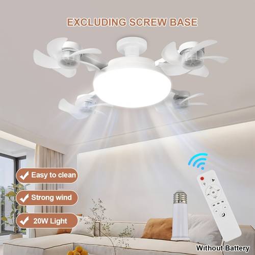 item picture led fan light e27 e26 screw port with remote control adjustable brightness suitable for bedroom living room study kitchen and bathroom use 2 in 1 3 4 5 head fan light