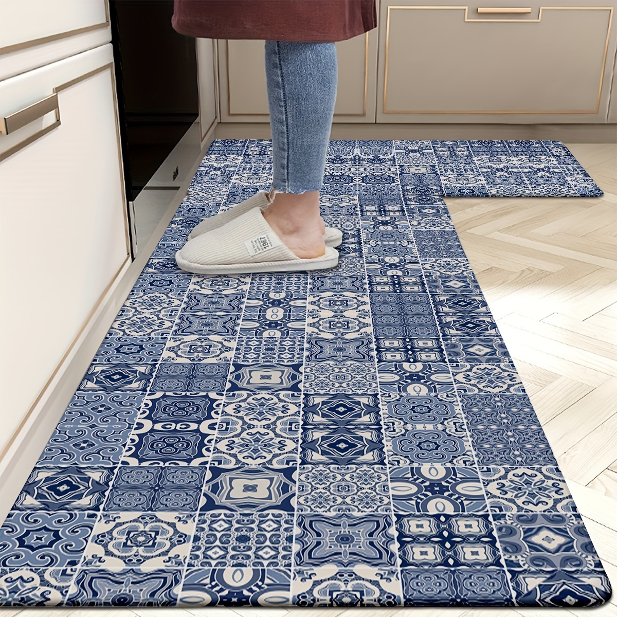 TEMU Bohemian 1.2cm 1pc/2pcs Bohemian Kitchen Mats, Non-slip And Durable Bathroom Pads, Comfortable Standing Runner Rugs, Carpets For Kitchen, Home,