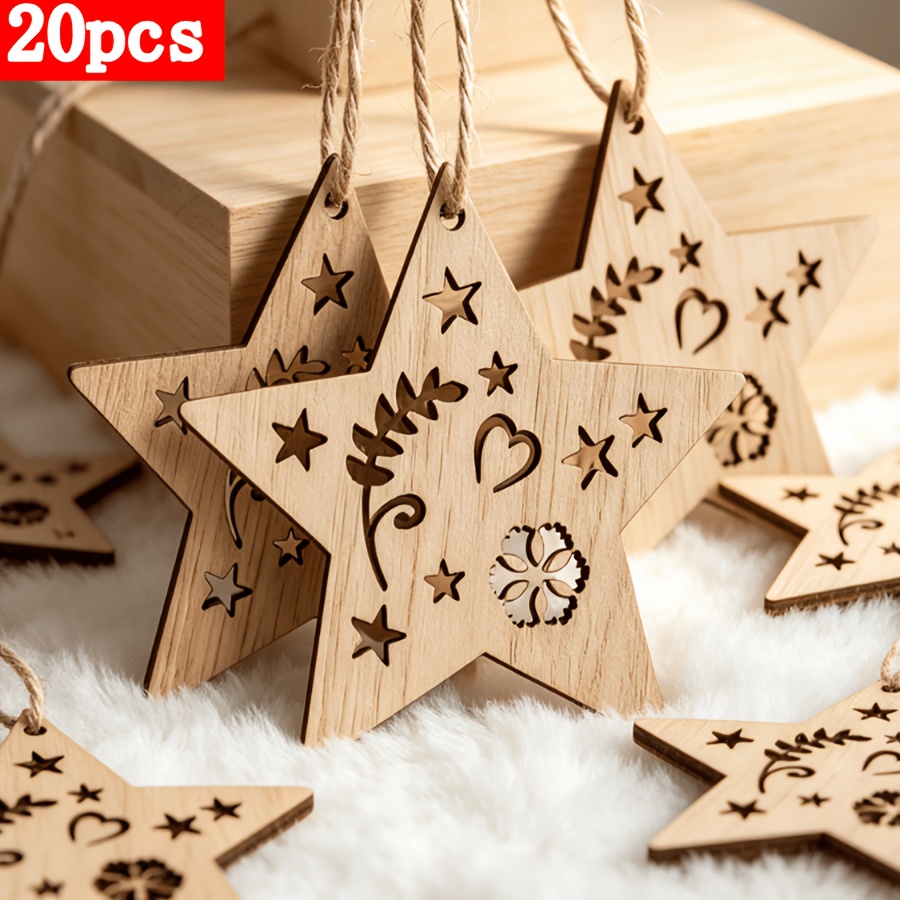 TEMU 20pcs Wooden Hollow Pentagram Shaped Decoration Diy Painting Graffiti Home Door Decoration Holiday Gift Decoration Birthday Wedding Theme Party