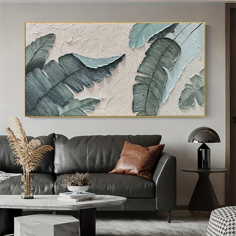 

1pc, 23.6x47.2in/60x120cm, Unframed -sabi Green Leaf Canvas Painting, Modern Simple Texture Wall Art, Neutral Home Decor, Large Living Room Artwork, Mixed Colors, Canvas Material, No Power Required