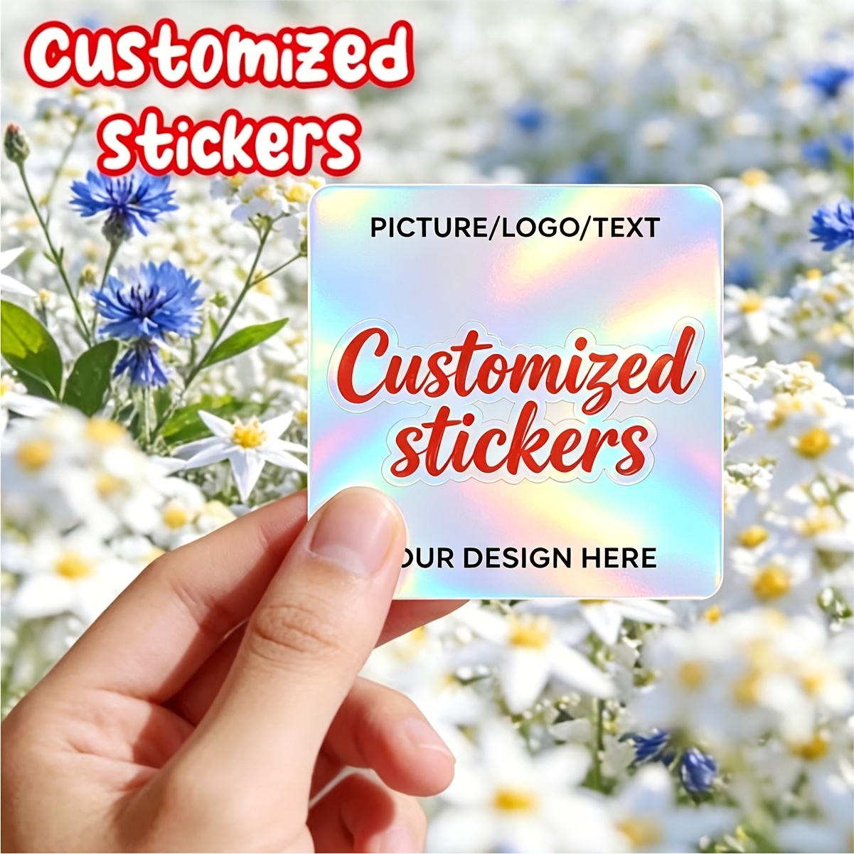 Rounded Square Holographic Laser Stickers, Durable and Self-Adhesive
