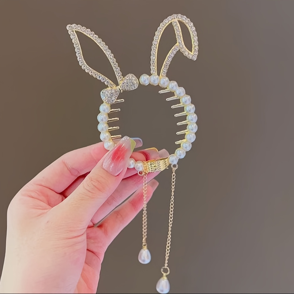 1pc vintage elegant hair clip beads tassel chains bell  display picture 1