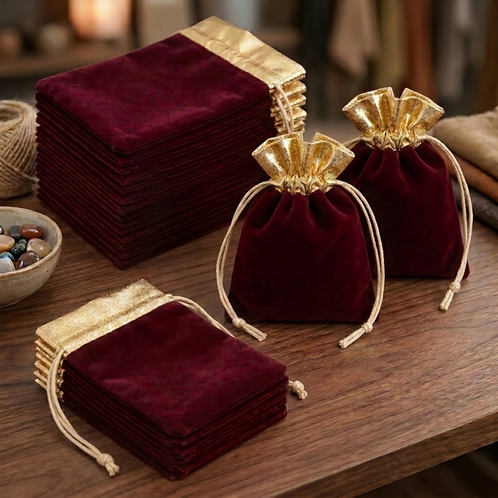 TEMU Gift For Her/him 28pcs Velvet Drawstring Bags Velvet Jewelry Gift Pouches Burgundy Velvet Sacks With Metallic Soft Elegant Packaging Organizer