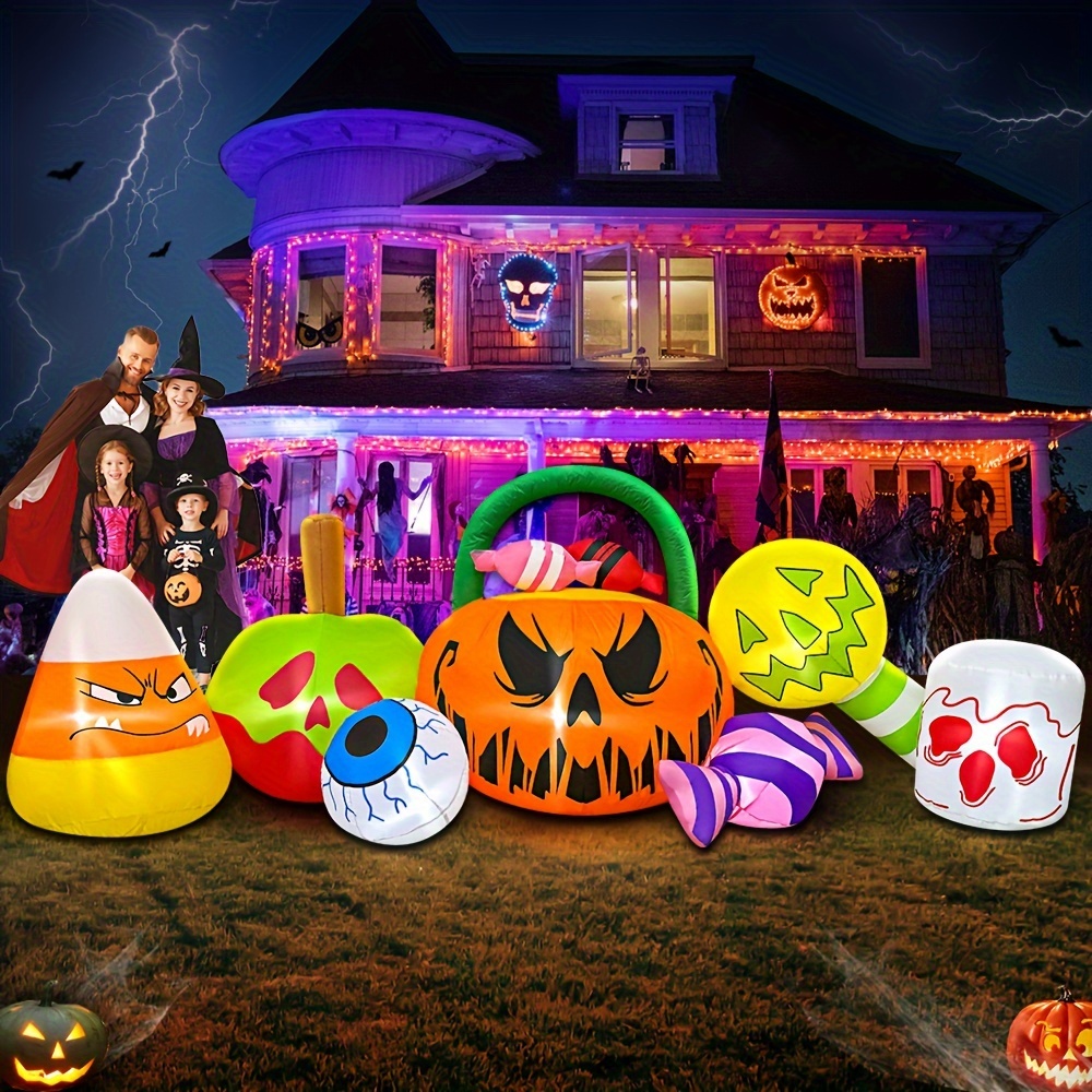 

10 Ft Inflatables Pumpkin Decoration With Candy Eyeball Combo Led Light Inflatables Outdoor Decorations Blow Up Inflatables For Decor Holiday Party Lawn Yard Garden Decor