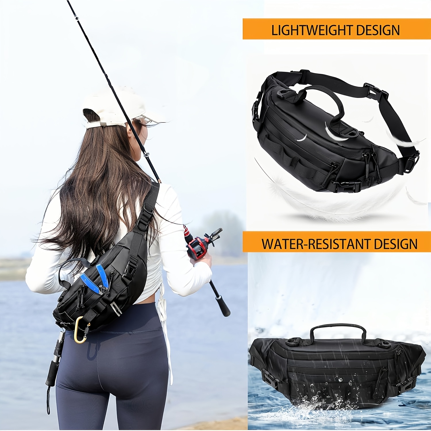 3-color Multi-functional Lure Bag In Orange, Green, And Black: Fishing Rod Holder And Storage, Suitable For Outdoor Cycling And Fishing, Used As A New Year Gift