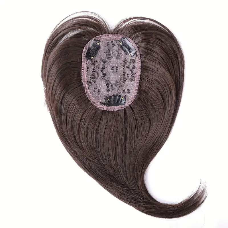 12 inch hair toppers for women with thinning hair synthetic hair topper with wispy bangs 3d cover upgrade middle part clip in bangs for women daily gift black dark brown heat resistant high temperature fiber details 12