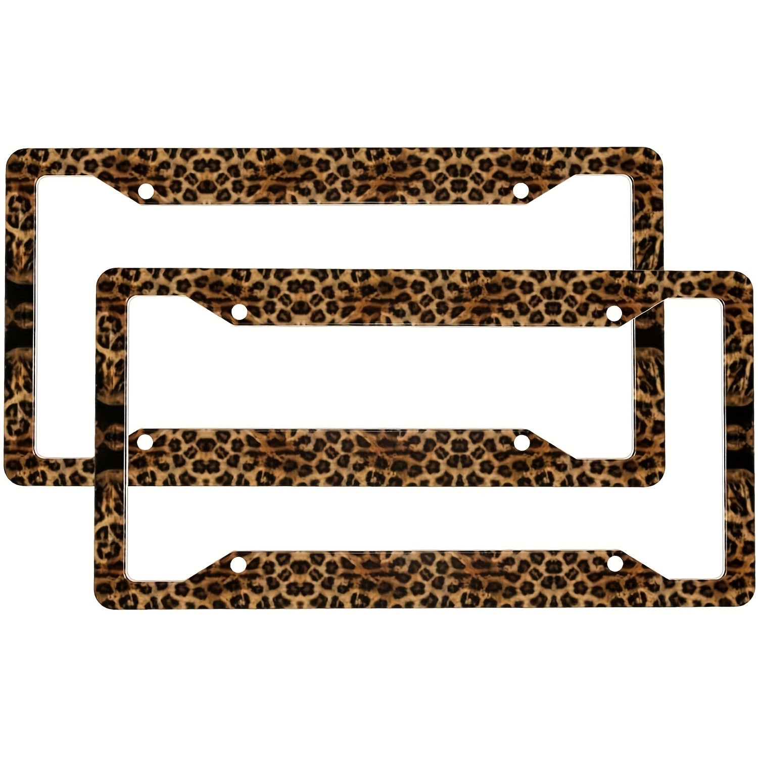 TEMU Jit2d Flat 1pc License Plate Frame Leopard Print Aluminum Animal Faux Fur Print License Plate Cover With 4 Holes And Screws For Vehicles Animal