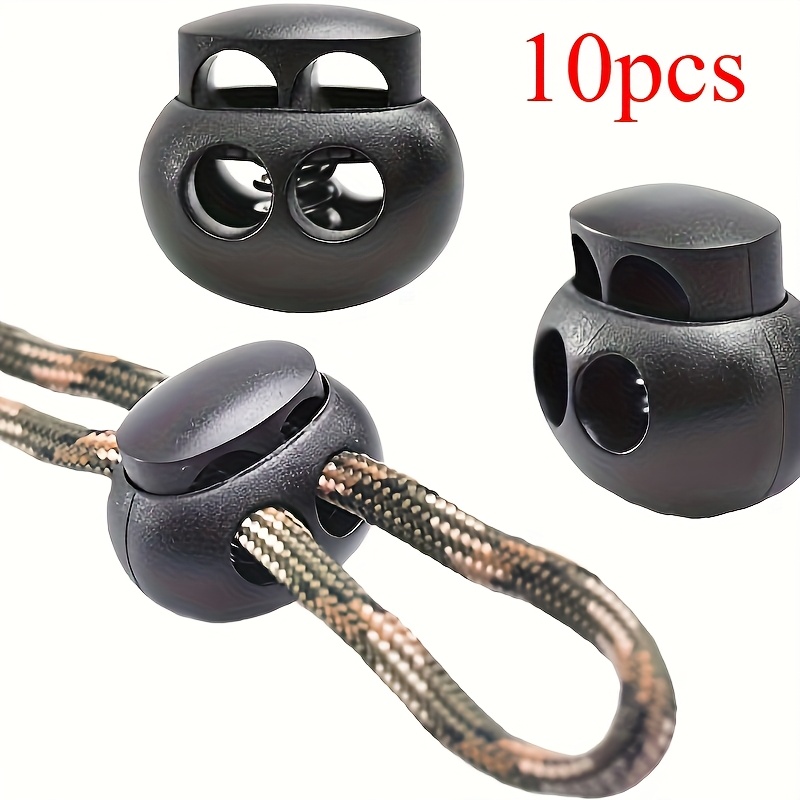 10pcs   spring rope locks dual hole ball elastic rope adjusters pc material with zipper clip