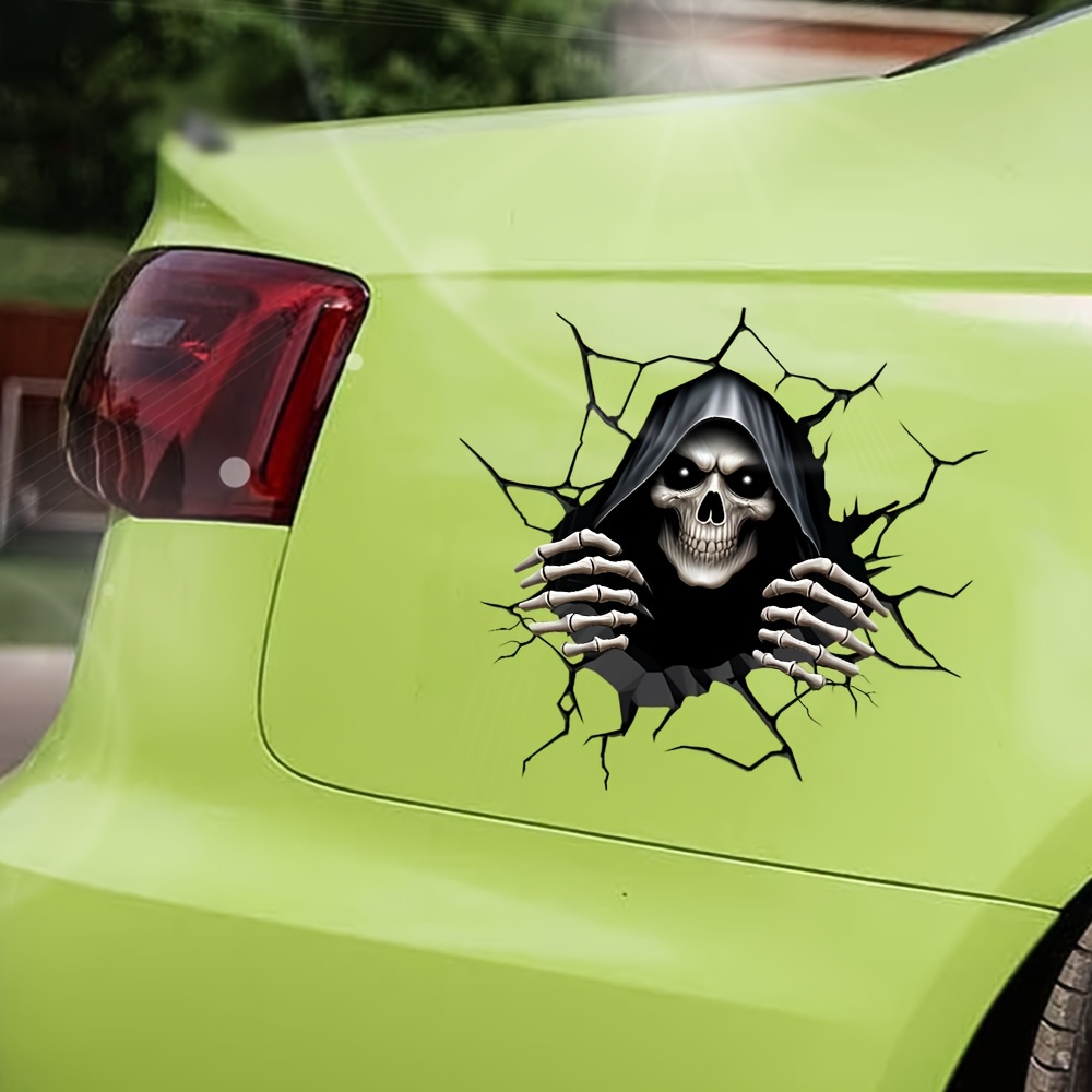 

Spooky 3d Car Decal - Waterproof Pvc, Double-sided Print, Perfect For Windows & Bumpers, Creative Crack Design For Vehicles, Laptops & Walls