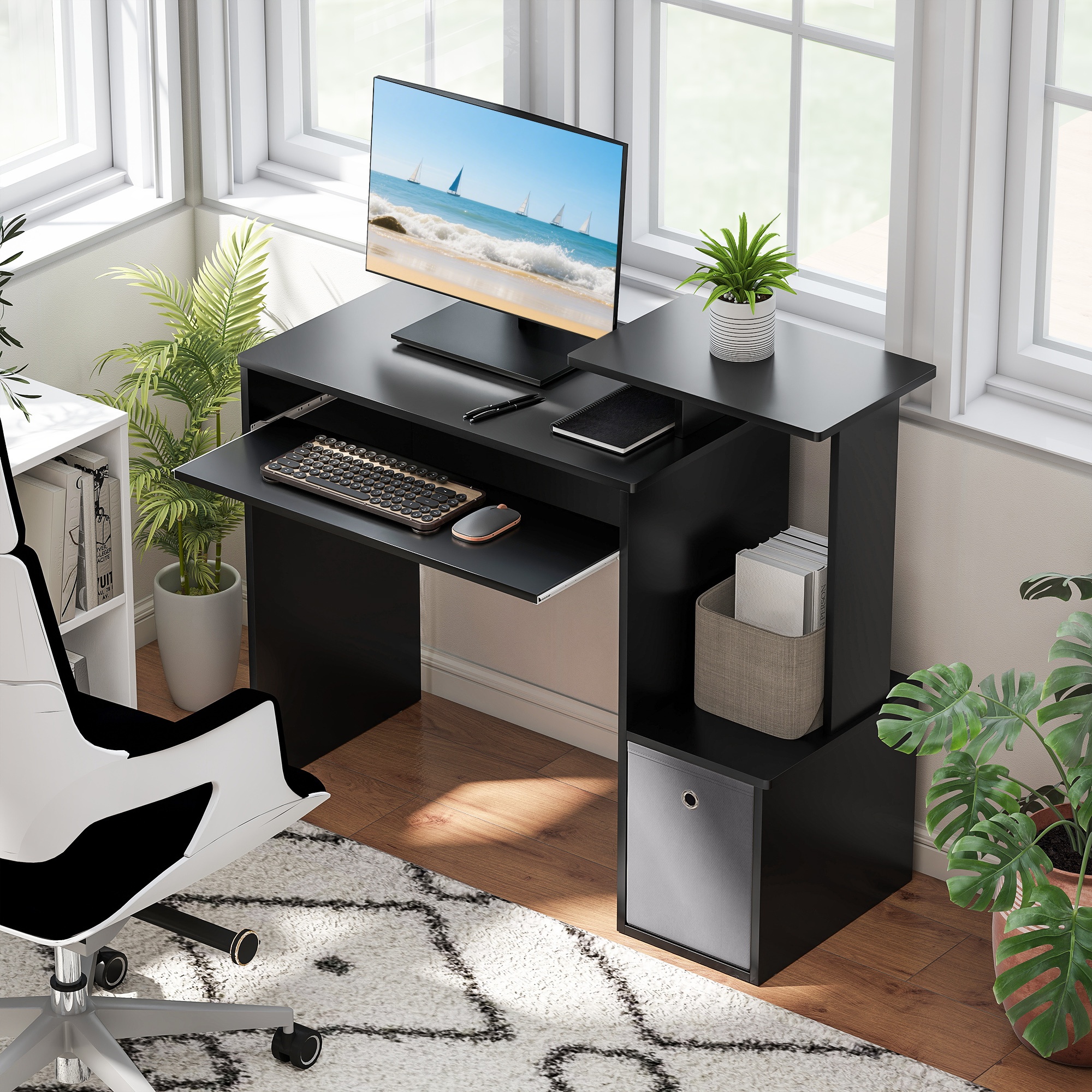 TEMU Bureau d'ordinateur HOMCOM avec tiroir en tissu et plateau pour clavier, bureau d'étude, noir