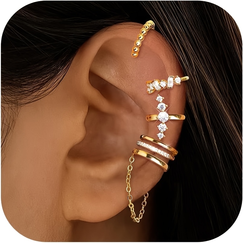 Image of 5pcs Ear Cuff Earrings For Women Adjustable Fake Earrings Cartilage Helix Wrap Earring Set Fake Piercings Ear Cuffs No Piercing