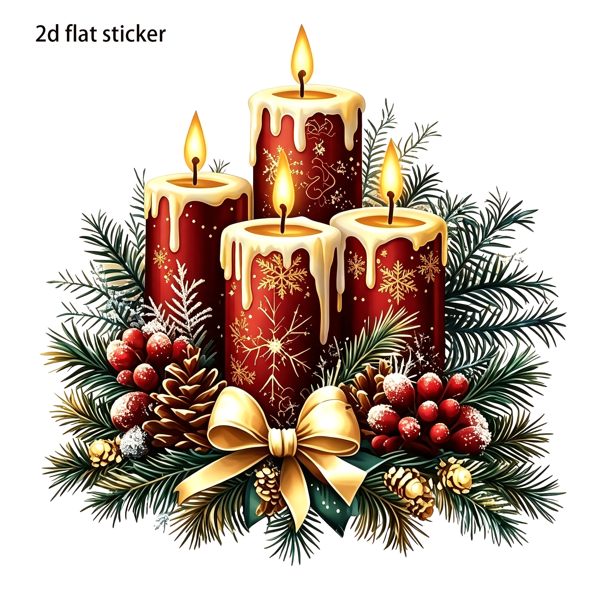 TEMU 1pc/2pcs 8.5-inch Gorgeous Christmas Red Candle Window Sticker, Glass Decal, Full Of Christmas Vibes, Removable Without Leaving Any Marks.