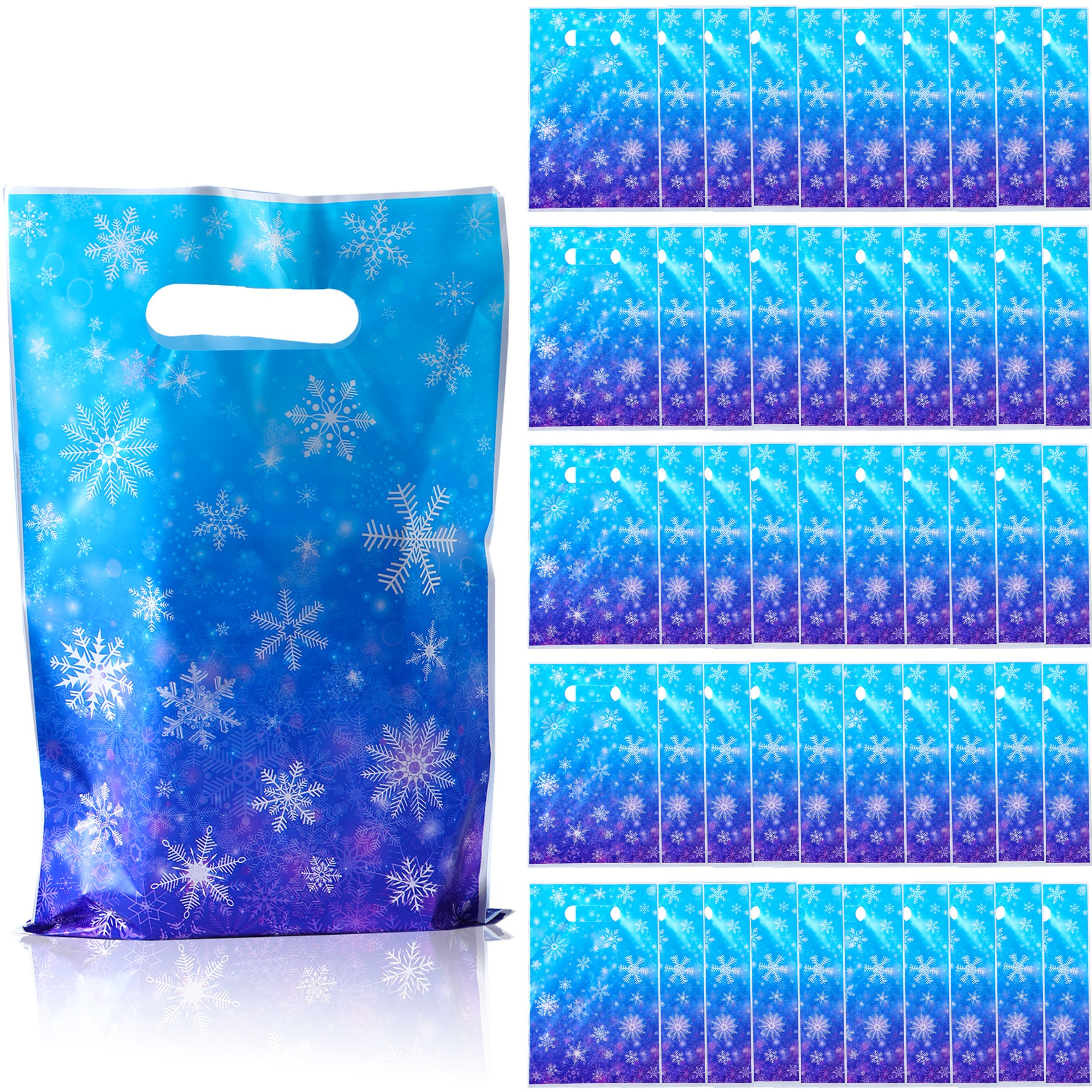 Gift For Her/him 50pcs Winter Snowflake Party Bags, Blue And Purple Snowflake Gift Bags With Handles, Festive Plastic Candy Bags, Suitable For Birthdays, Christmas, Winter Party Supplies