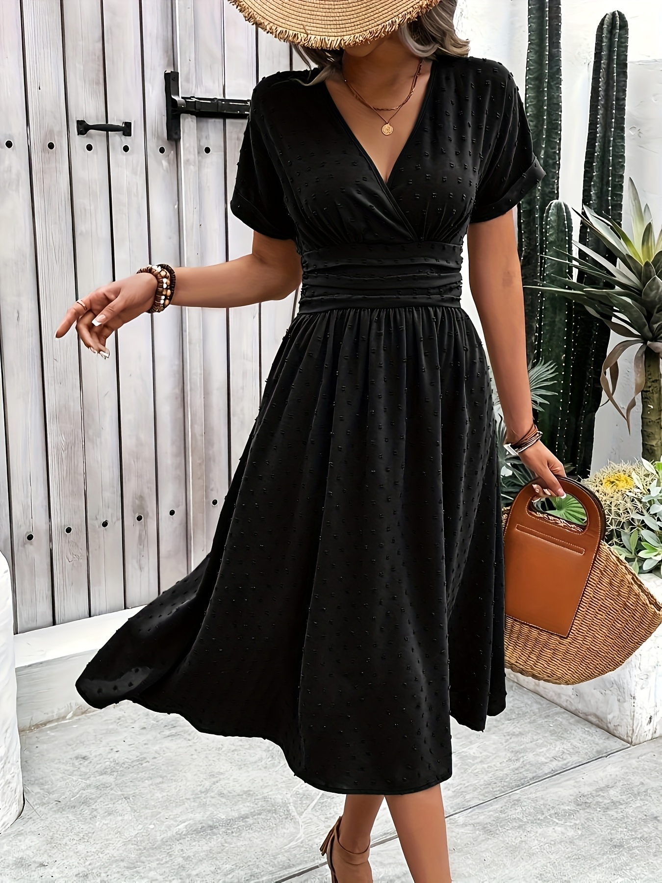 simple everyday v neck long dress women holiday casual solid - Temu
