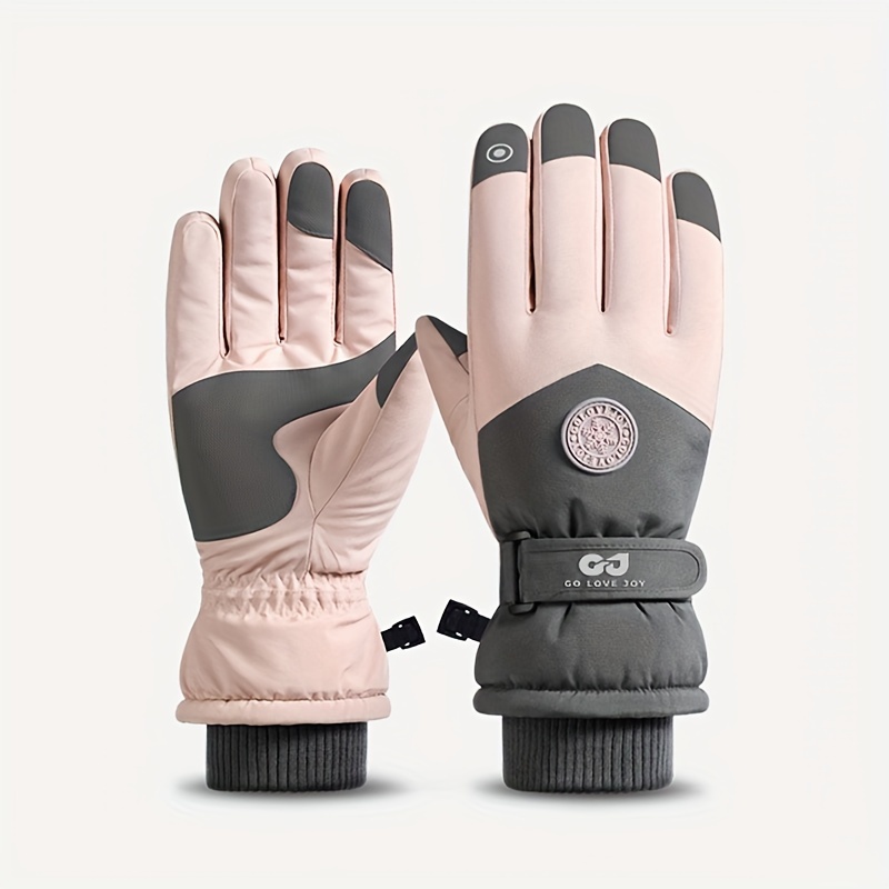 TEMU Winter Couple Ski Gloves Thickened Warm Gloves Adjustable Closure Non-slip Touch Screen Gloves Outdoor Cycling Waterproof Cold Proof Gloves