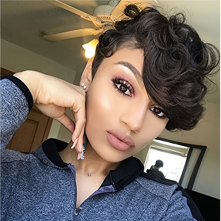 TEMU Elegant Short Curly Wig With Bangs For Women - Natural Look, High-density Synthetic Hair, Halloween, Christmas & Music Festivals