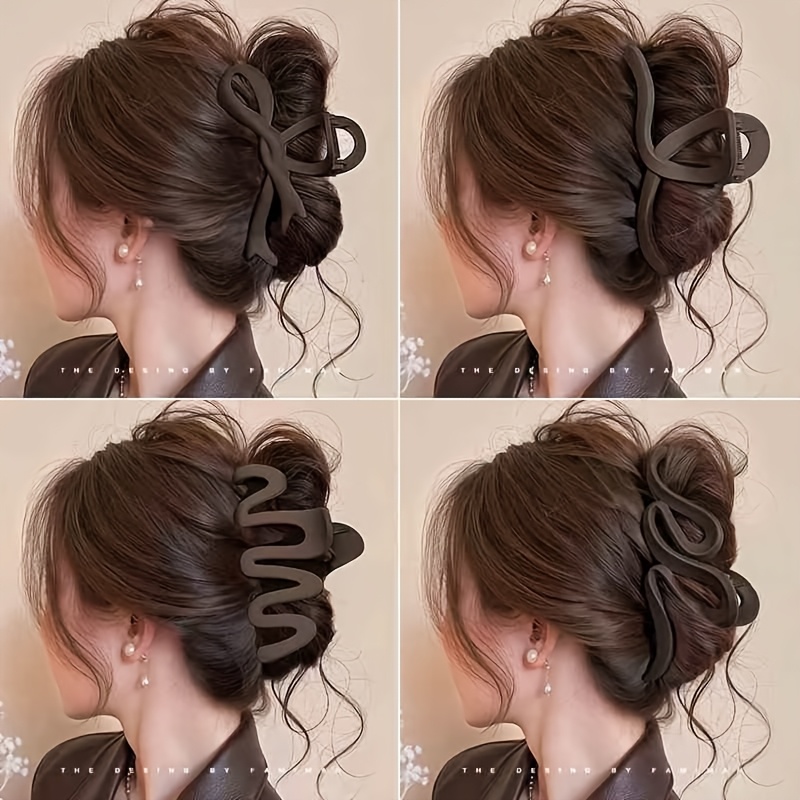E-shop Vier-teilige gemischte Stil große braune Plastik-Haarklammern, Damen Hinterkopf-Updo-Haifischklammern, Bohemian elegante Mode-Haarklammern