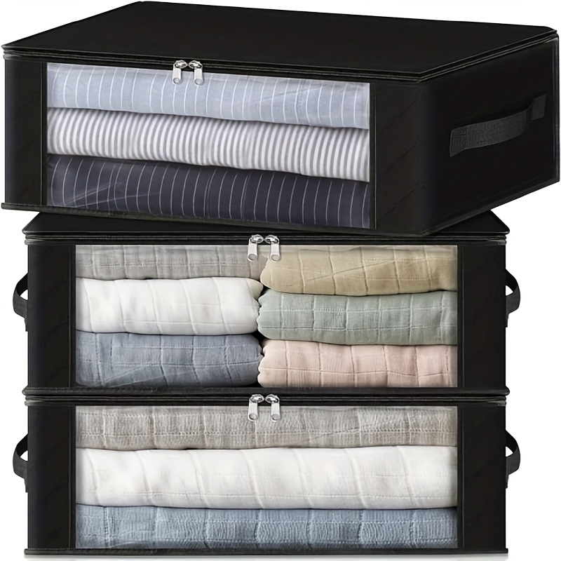 TEMU Storage 3pcs Set Of Clothing Storage Bags, Foldable Storage Boxes With Large Transparent Window, Sturdy Handles, Suitable For Wardrobe,