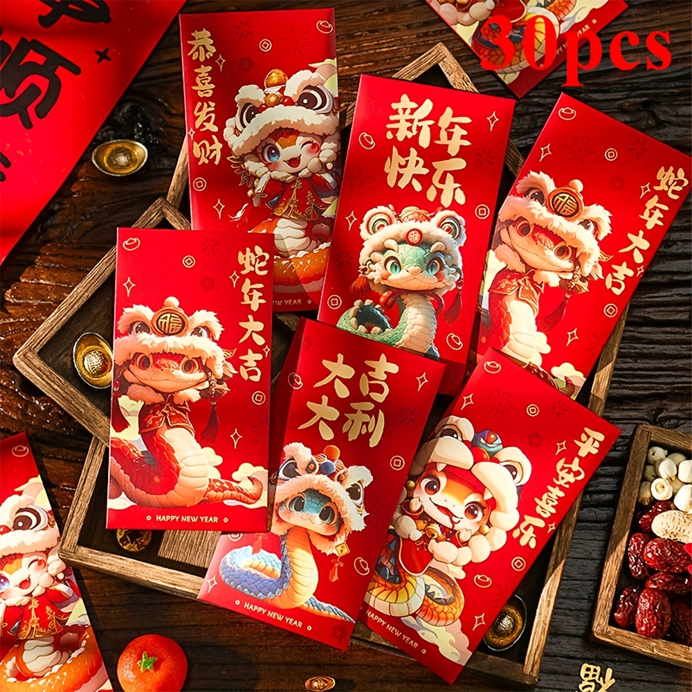 

30pcs, Chinese New Year Red Envelopes, Personalized Creative Envelopes, Snake Theme, Chinese Bags, New Year's Day Party Supplies, To