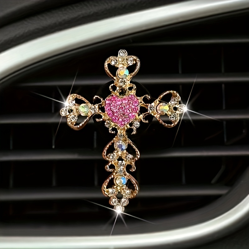 1pc Of Water Diamond Heart-shaped Car Air Vent Accessory Featuring A Diamond For Interior Air Conditioning Decoration.