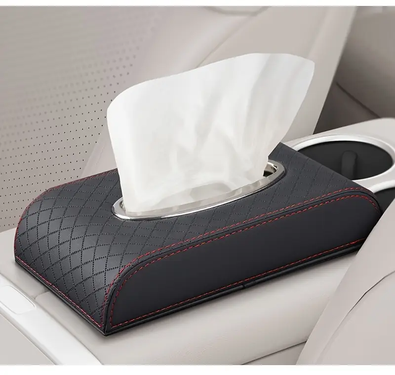 heavy duty pu leather car tissue box organizer beige mounted tissue dispenser with for front rear seats compatible with most vehicles luxury interior accessory Product details 11