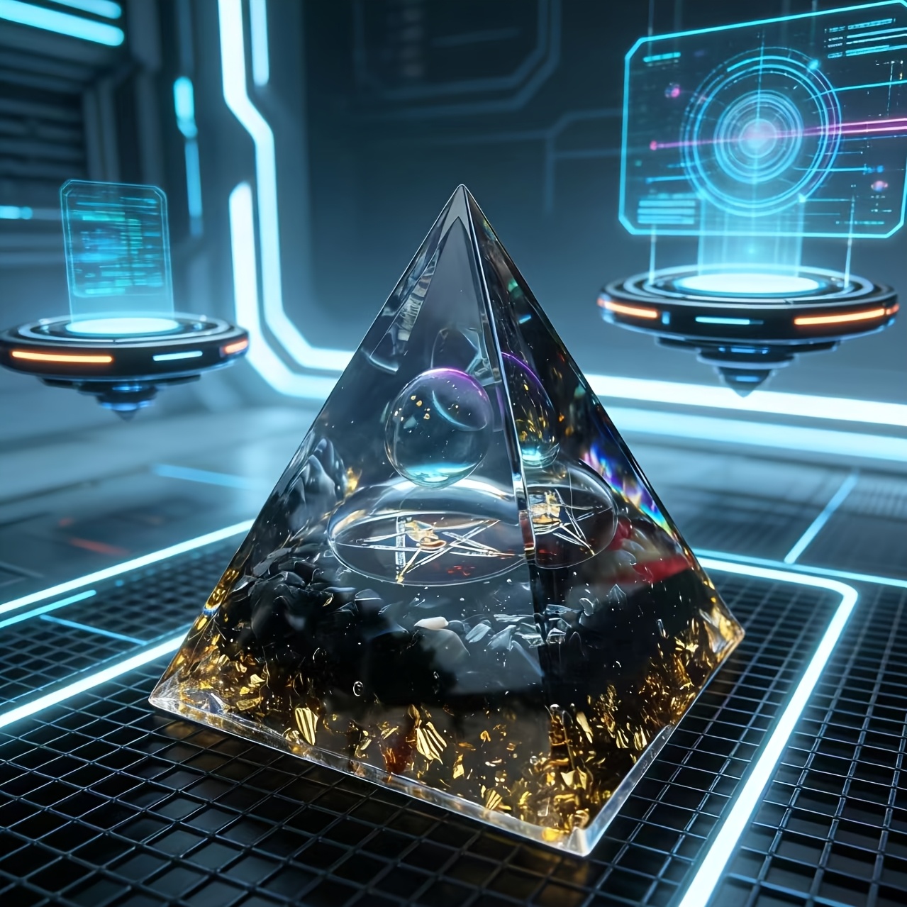 TEMU 1pc Obsidian Guardian, Pentagram Pyramid