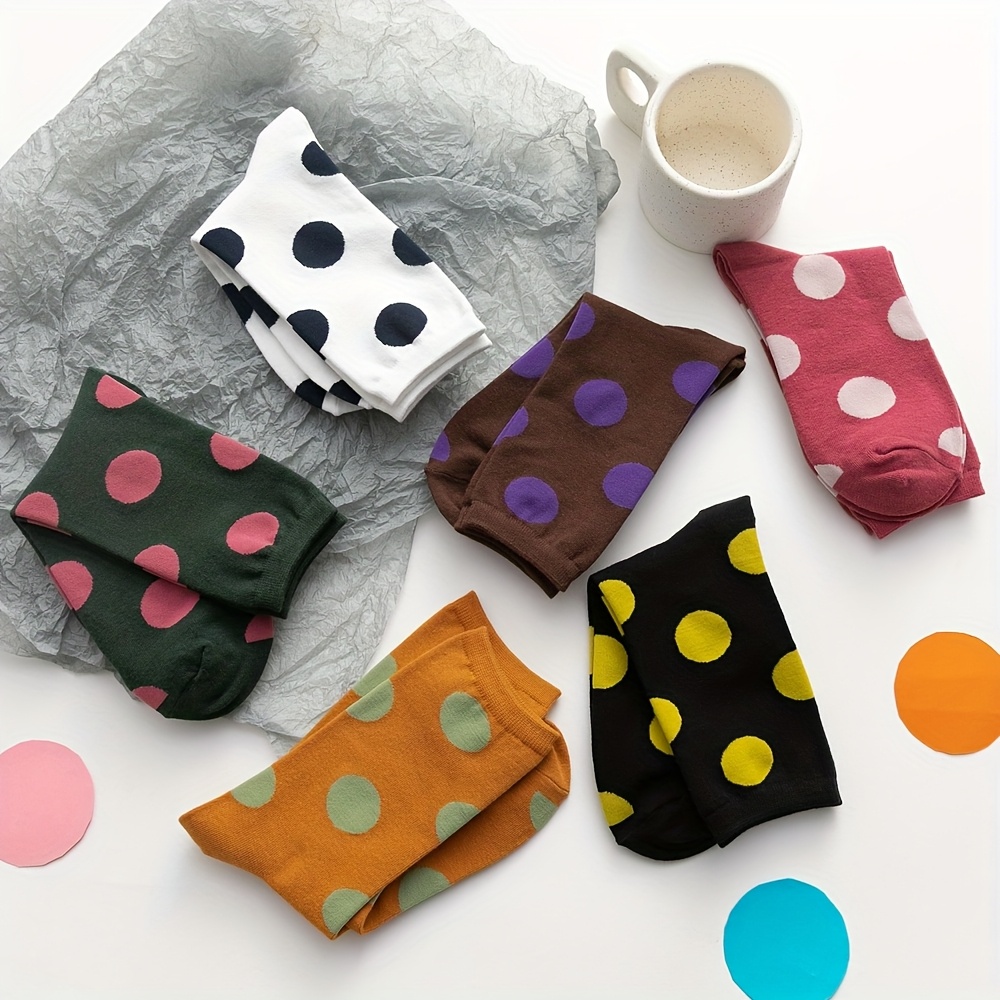 TEMU 6 Colors, 6 Pairs Of Socks, 's Mid Tube Socks, Women's Autumn And Winter Jacquard Japanese Women's Socks, Korean Version Polka Dot College Style