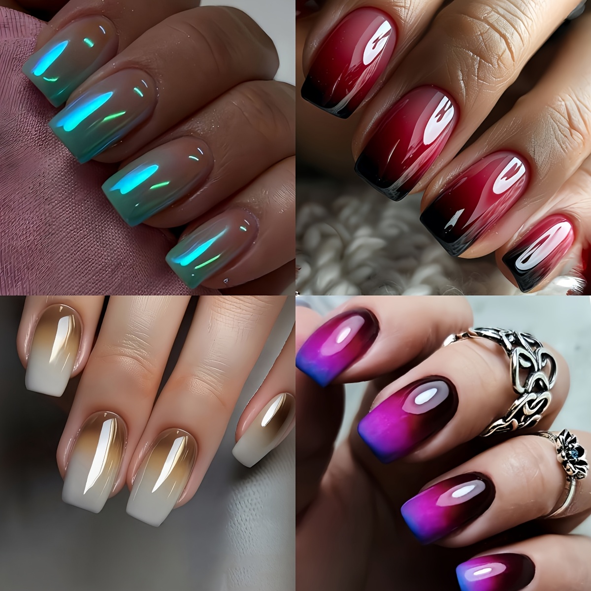 96pcs Four-in-one Combo Set, Short Square Press-on Nails, Gradient Wearable Nails, Flattering & Skin-brightening, Easy To Apply And Long-lasting, Effortlessly Exquisite Nail Art