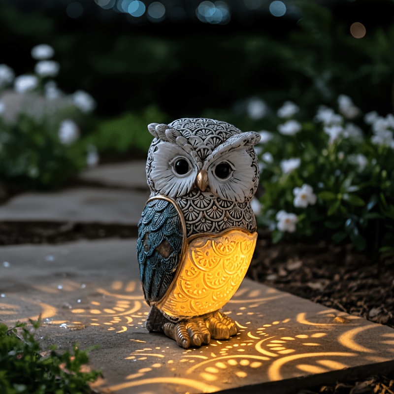 E-shop Solarleuchte, blaue Kätzchen-Eulen-Statue Lampe, niedliche Eulen-Skulptur Rasenleuchte, geeignet für Garten, Hof, Rasen, Ostern, Muttertag,