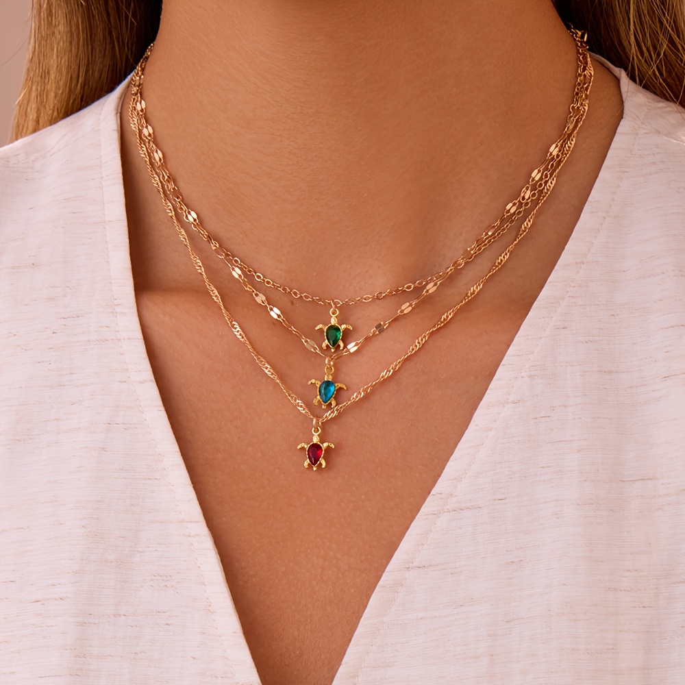 3pc Women's Golden Turtle Necklace Set, Elegant Gift