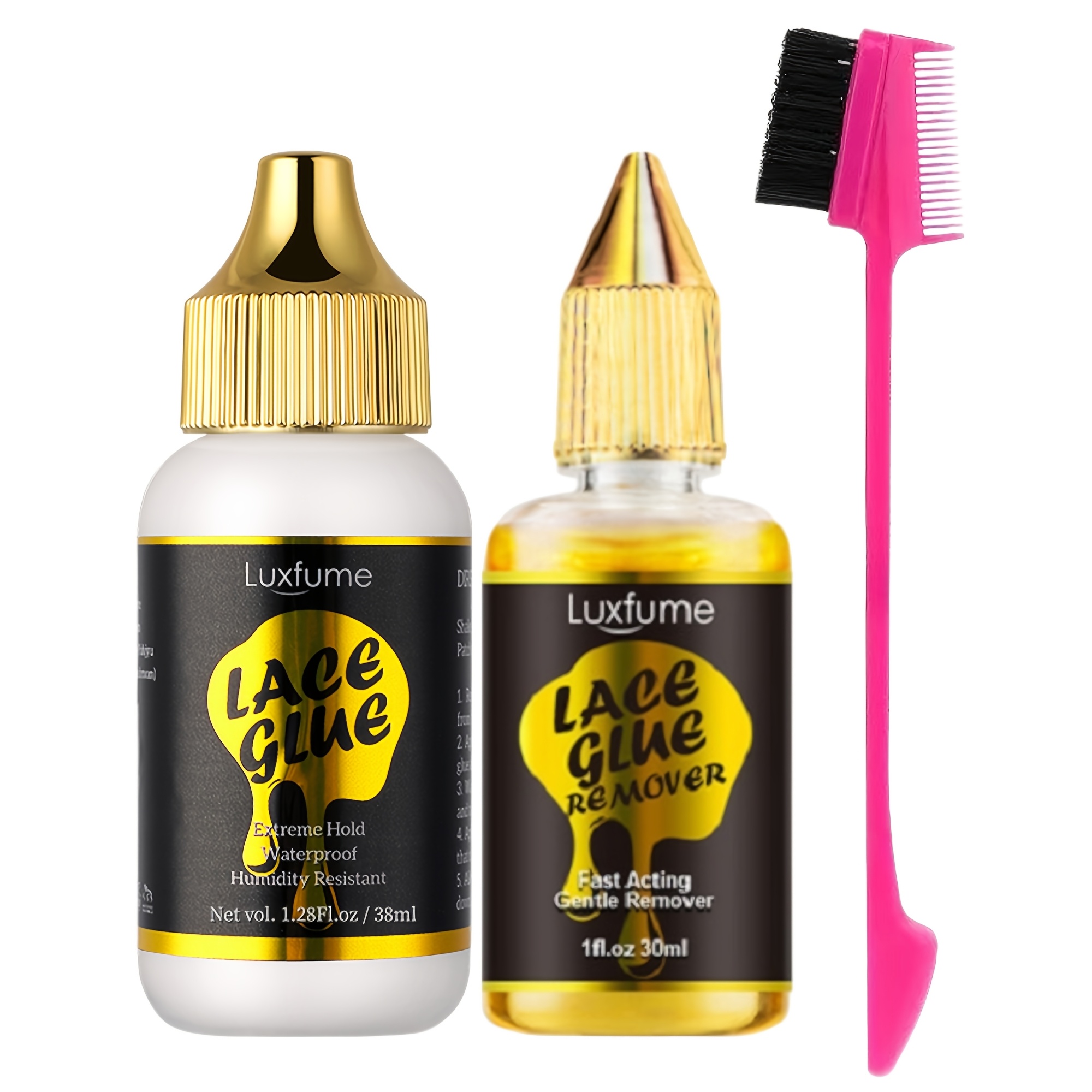 Luxfume Wig Install Kit- 2 Week Waterproof, Includes Glue Remover & Dual-end Brush, Gentle Water-based Formula