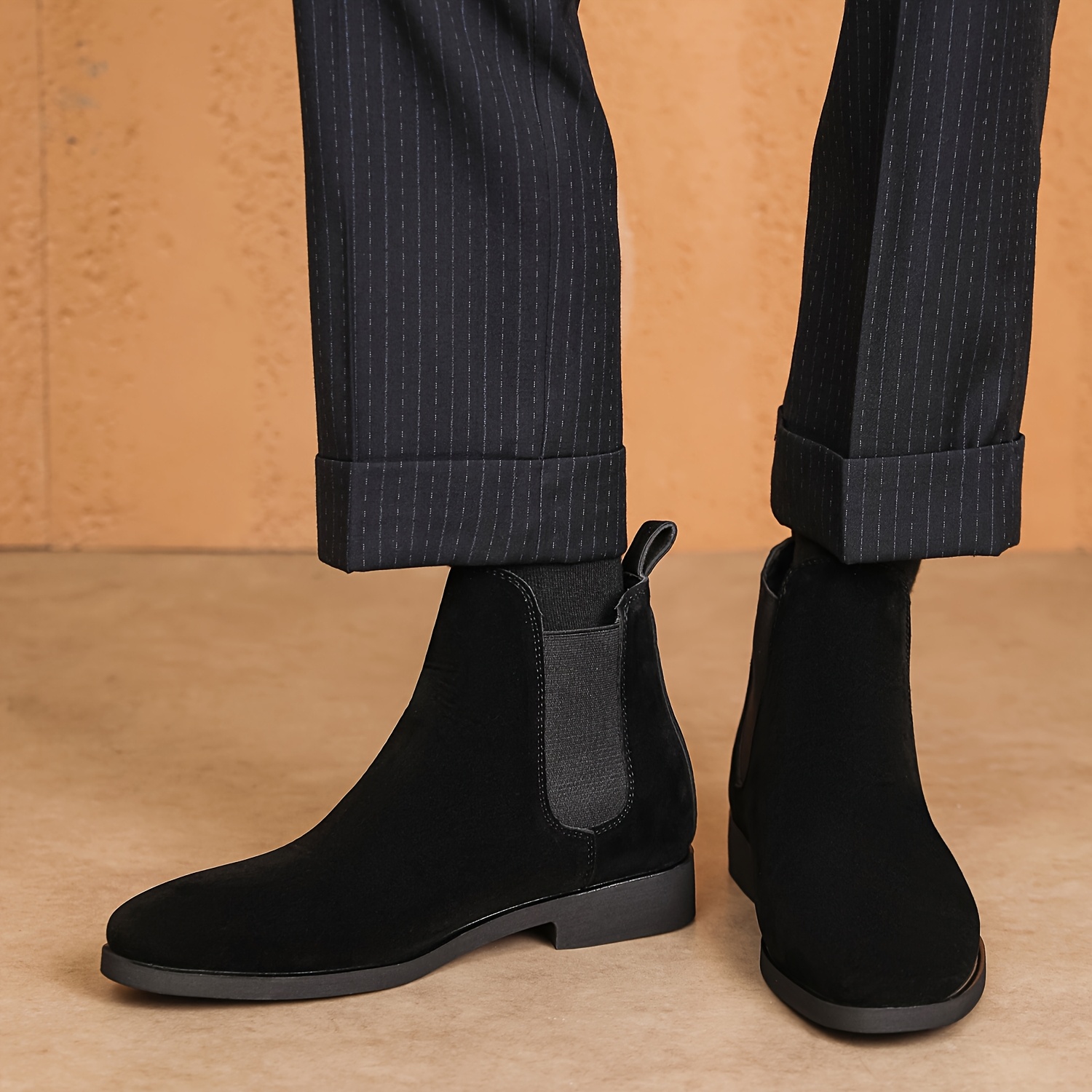 Men'S Classic Square Toe Chelsea Boots - All-Season Faux Ankle Dress Boots with Elastic Slip-On Closure, Solid Color, Rubber Sole, Fabric Lining for Daily & Business Wear